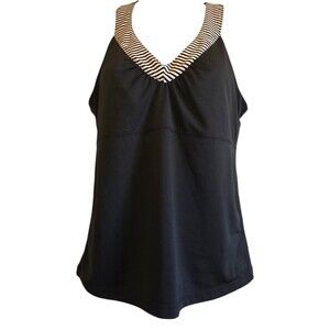 inmotion Medium Black Tank Top with Black and White Striped Trim Racerback